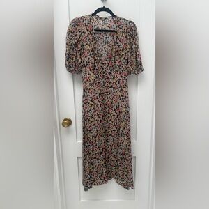 Sessun Kensington Park 100% Silk Floral Print Boho Midi Women's Dress Sz S